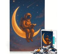 Puzzle da 1000 pezzi per ragazzi: Astronauta che legge su una luna crescente luminosa, gioco pratico, per divertimento in famiglia, adatto come decorazione da scrivania 38x52cm