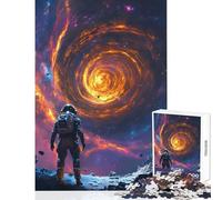 Puzzle da 1000 pezzi per ragazzi Astronauta che osserva un buco nero cosmico Notte stellata Vortice di Van Gogh Puzzle da 1000 pezzi Decorazione per la casa Giocattoli Idee regalo Antistress (38x52cm)