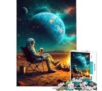 Puzzle da 1000 pezzi per ragazzi Astronauta che si rilassa con una birra su Marte Gioco educativo per famiglie stimolante e divertente adatto a partire dai 14 anni (38x52cm)