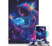 Puzzle da 1000 pezzi per ragazzi: astronauta che tiene in mano la Terra, gioco impossibile, divertente attività da fare in casa, compleanno e Natale 50x75cm