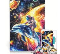 Puzzle da 1000 pezzi per ragazzi: Astronauta e delfino esplorano lo spazio, giochi per famiglie, attività divertenti da fare a casa, collezione d'artista, belle arti 38x26cm