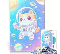 Puzzle da 1000 pezzi per ragazzi: Astronauta Gatto nello Spazio con Caffè,Decorazione con Taglio Preciso,Gioco Cognitivo,Giocattolo per il Tempo Libero,Regalo di Natale Rilassante (50x75cm)