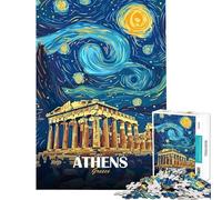 Puzzle da 1000 pezzi per ragazzi Atene Grecia Notte stellata puzzle artistici per adulti gioco per famiglie gara di velocità manuale compleanno e Natale (dimensioni 38x52cm)