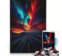 Puzzle da 1000 pezzi per ragazzi, Aurora boreale su una strada solitaria, decorazione da parete, allena la mente e le mani, ottimo regalo per gli appassionati di videogiochi, 38x52cm