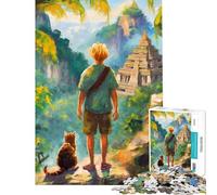 Puzzle da 1000 pezzi per ragazzi avventura nella giungla con gatto giocattolo educativo gioco di costruzione ottimo regalo per gli amanti del gioco (dimensioni 38x26cm)