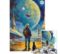 Puzzle da 1000 pezzi per ragazzi avventura spaziale con un gatto sfida da completare antistress decorazione da parete per maggiori di 14 anni (38x52cm)