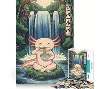 Puzzle da 1000 pezzi per ragazzi: Axolotl che mangia ramen vicino a una cascata,disegno pulito,gioco creativo,giocattolo rilassante,regalo di Natale (50x75cm)