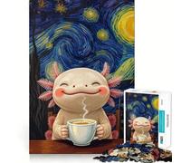 Puzzle da 1000 pezzi per ragazzi: Axolotl che si gode un caffè in una notte stellata,disegno pulito,gioco creativo,giocattolo rilassante,regalo di Natale (38x26cm)