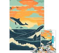 Puzzle da 1000 pezzi per ragazzi balene al tramonto gioco intellettuale gioco impossibile analisi e logica regalo per compleanni (dimensioni 38x52cm)