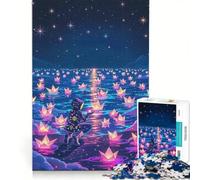 Puzzle da 1000 pezzi per ragazzi: barchette di carta fluorescenti sull'acqua con cielo stellato, giochi rilassanti, attività divertenti da fare in casa, regali unici per compleanno e Natale 50x75cm