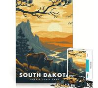 Puzzle da 1000 pezzi per ragazzi, bisonte del South Dakota al tramonto, taglio netto, gioco cognitivo divertente, gioco per il tempo libero, decorazione natalizia per la casa (38x26cm)