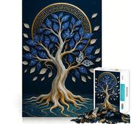 Puzzle da 1000 pezzi per ragazzi,blu e oro,albero della vita,disegno ritagliato con precisione,gioco stimolante per la mente,gioco rilassante,attività artistica per il tempo libero natalizio 38x26cm