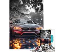Puzzle da 1000 pezzi per ragazzi BMW M grigio neon fosforescente sotto la pioggia Gioco intellettuale Gioco pratico Antistress Ottimo regalo per gli amanti dei giochi (Dimensioni 38x52cm)
