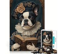 Puzzle da 1000 pezzi per ragazzi,Boston Terrier,Studioso del Rinascimento,Giunzioni lisce,Divertimento,Gioco di Mente,Gioco Rilassante,Arte per il Tempo Libero di Natale 50x75cm
