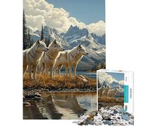 Puzzle da 1000 pezzi per ragazzi branco di lupi al lago puzzle per adulti giochi per famiglie un'opera d'arte stimolante da completare (dimensioni 38x52cm)