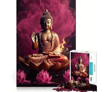Puzzle da 1000 pezzi per ragazzi Buddha Loto Rosa Fiamma Incastro Aderente Gioco Concentrazione Divertimento Tempo Libero Decorazione da Parete Natalizia (38x52cm)