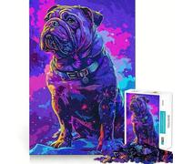 Puzzle da 1000 pezzi per ragazzi Bulldog Neon Vintage Stretto Vestibilità Gioco Concentrazione Divertimento Tempo libero Divertimento Decorazione murale natalizia (38x52cm)