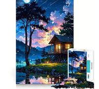 Puzzle da 1000 pezzi per ragazzi,"Cabina sul lago di notte",decorazione per incastri,gioco per esercizi mentali,gioco per il relax,regalo di Natale divertente (38x26cm)