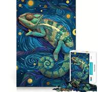 Puzzle da 1000 pezzi per ragazzi,camaleonte in una notte stellata,design finemente intagliato,gioco di concentrazione,regalo per momenti di pace,regalo di Natale per il tempo libero (38x26cm)