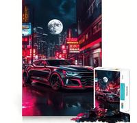 Puzzle da 1000 pezzi per ragazzi,Camaro nera in città al neon,decorazione con ritagli precisi,gioco per esercitare la mente,gioco di pace,regalo di Natale divertente (38x26cm)