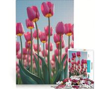 Puzzle da 1000 pezzi per ragazzi Campo di tulipani rosa sotto un cielo blu gioco rompicapo difficile e stimolante ideale come regalo per tutta la famiglia 50x75cm