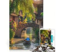 Puzzle da 1000 pezzi per ragazzi Canale d'acqua in una tradizionale città cinese Gioco per famiglie stimolante da completare Regalo per amici e parenti 38x52cm