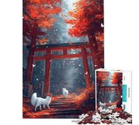 Puzzle da 1000 pezzi per ragazzi cancello Torii autunnale con lupi bianchi puzzle per adulti gioco pratico per passare il tempo durante le vacanze ideale come regalo (dimensioni 38x26cm)