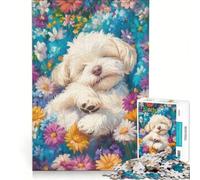 Puzzle da 1000 pezzi per ragazzi: Cane addormentato in un prato fiorito gioco impossibile difficile e stimolante compleanno e Natale 38x52cm