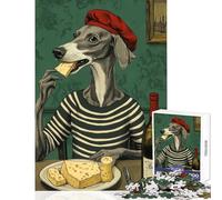Puzzle da 1000 pezzi per ragazzi: cane con berretto che mangia formaggio gioco educativo giocattolo didattico decorazione da parete per migliorare l'amore tra le coppie (38x52cm)