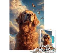 Puzzle da 1000 pezzi per ragazzi Cane dorato che vola con gli uccelli gioco di puzzle per famiglie divertimento assicurato regalo per tutta la famiglia (dimensioni 50x75cm)