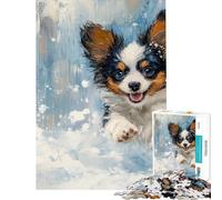 Puzzle da 1000 pezzi per ragazzi Cane felice che corre nella neve dipinto impegnativo da completare gioco educativo per famiglie dai 14 anni in su (38x52cm)