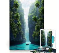 Puzzle da 1000 pezzi per ragazzi, Canyon tropicale con barca e palme, gioco a incastro, stimola la mente, divertimento e svago, ideale per Natale e per la casa (50x75cm)