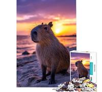 Puzzle da 1000 pezzi per ragazzi capibara al tramonto sulla spiaggia Attività divertenti da fare a casa antistress gioco pratico adatto a partire dai 14 anni (50x75cm)