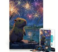 Puzzle da 1000 pezzi per ragazzi Capibara che guarda i fuochi d'artificio,illustrazione dai bordi precisi,gioco divertente e tranquillo per allenare la mente,regalo di compleanno (38x52cm)