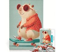 Puzzle da 1000 pezzi per ragazzi: capibara sullo skateboard con occhiali da sole, decorazione da parete, allena la mente e le mani, ottimo regalo per gli appassionati di videogiochi 38x52cm