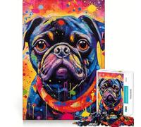 Puzzle da 1000 pezzi per ragazzi,carlino nero astratto,disegno a intaglio preciso,gioco per allenare la mente,momento di relax,divertimento per il compleanno 38x26cm