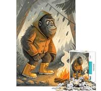 Puzzle da 1000 pezzi per ragazzi cartone animato gorilla in campeggio sotto la pioggia ideale per compleanni e Natale Giocattolo educativo adatto a partire dai 14 anni (50x75cm)