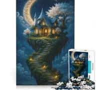 Puzzle da 1000 pezzi per ragazzi: Casa fantastica su un'isola galleggiante di notte, gioco divertente, stimolante da completare, ideale come regalo per tutta la famiglia 38x52cm