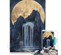Puzzle da 1000 pezzi per ragazzi, cascata dorata al chiaro di luna, giochi rilassanti, sfida impegnativa, collezione d'artista, belle arti 38x26cm