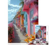 Puzzle da 1000 pezzi per ragazzi case colorate sulla spiaggia con biciclette giochi rilassanti per divertimento in famiglia giocattoli decorativi per la casa per rafforzare l'amore tra le coppie