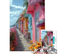 Puzzle da 1000 pezzi per ragazzi case colorate sulla spiaggia con biciclette puzzle per adulti gioco rompicapo un'opera d'arte regalo di Natale o compleanno (dimensioni 50x75cm)
