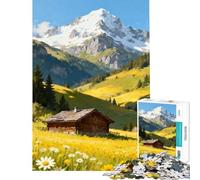Puzzle da 1000 pezzi per ragazzi Casetta alpina in un prato estivo sfida educativa gioco divertente adatto a persone dai 14 anni in su (50x75cm)