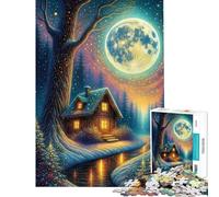 Puzzle da 1000 pezzi per ragazzi Casetta invernale sotto la luna piena gioco educativo sfida giocattolo ottimo regalo migliora la memoria (dimensioni 38x52cm)