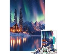 Puzzle da 1000 pezzi per ragazzi Casetta invernale sotto l'aurora boreale Divertimento a casa attività creative giochi rilassanti per la casa adatto a partire dai 14 anni (38x26cm)