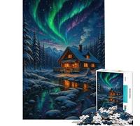 Puzzle da 1000 pezzi per ragazzi "Casetta invernale sotto l'aurora boreale" puzzle per adulti gioco pratico di analisi e logica regalo antistress (dimensioni 38x26cm)