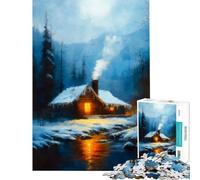 Puzzle da 1000 pezzi per ragazzi "Casetta invernale sul fiume" dipinto che stimola la mente decorazione murale per la casa giocattolo adatto a persone dai 14 anni in su (50x75cm)