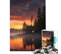 Puzzle da 1000 pezzi per ragazzi Casetta sul lago al tramonto Gioco divertente e stimolante ideale come regalo di compleanno per tutta la famiglia (dimensioni 38x26cm)
