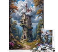 Puzzle da 1000 pezzi per ragazzi castello fantastico nella foresta con nuvole gioco educativo antistress giocattolo fai-da-te che aiuta ad allenare il cervello (38x26cm)