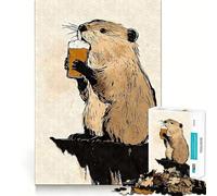 Puzzle da 1000 pezzi per ragazzi,castoro che beve birra,Sumi-e,taglio netto,puzzle logico,gioco per il tempo libero,regalo di Natale rilassante (50x75cm)