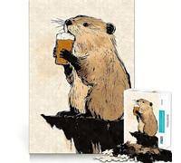Puzzle da 1000 pezzi per ragazzi,castoro che beve birra,Sumi-e,taglio netto,puzzle logico,gioco per il tempo libero,regalo di Natale rilassante (38x26cm)